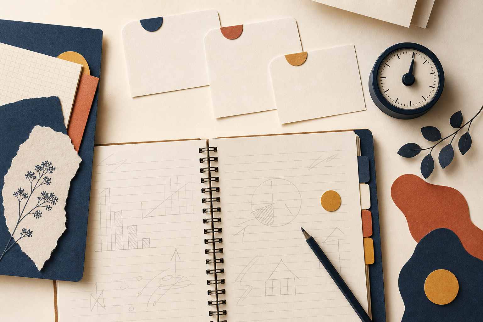 Bureau de révision avec cahier et minuteur